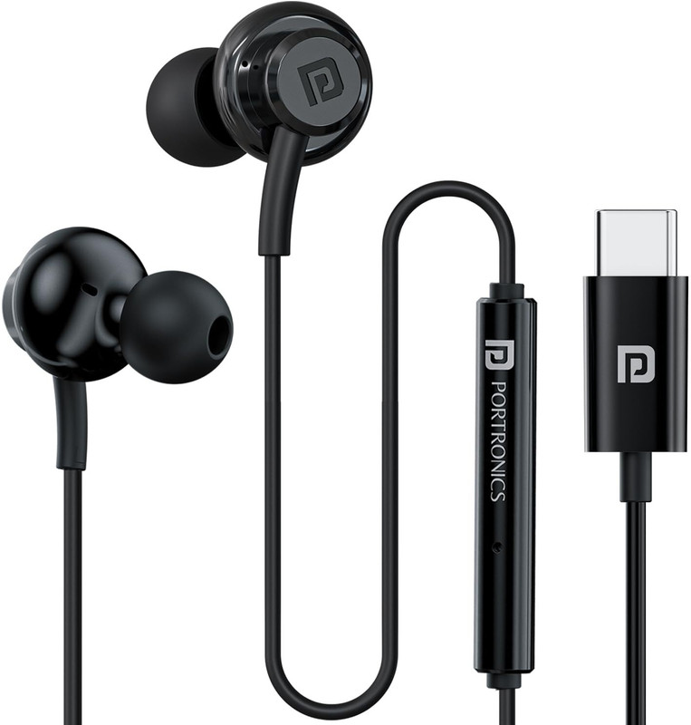 Portronics Conch Gamma C in Ear Type C Wired Earphones,In Line HD Mic,Magnetic Earbuds Wired(Black, In the Ear)