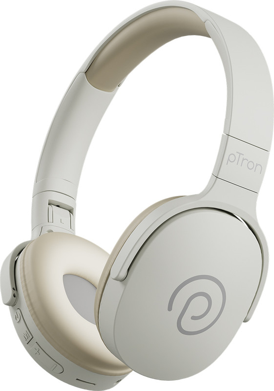 PTron Studio w/ 60hrs Playtime, HD Mic, 40mm Drivers, Dual-device Pairing, BT5.4 Bluetooth(Beige, On the Ear)