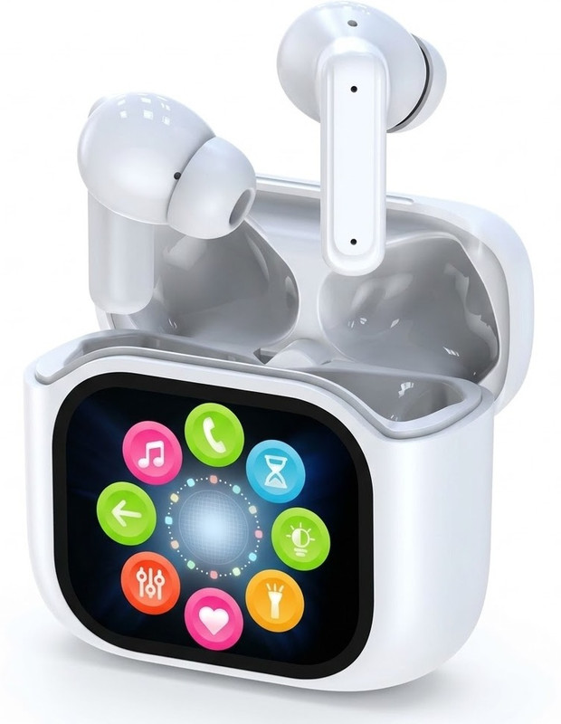 techtree Wireless Bluetooth Earbuds with Smart Display Charging Case Smart Headphones(Wireless)