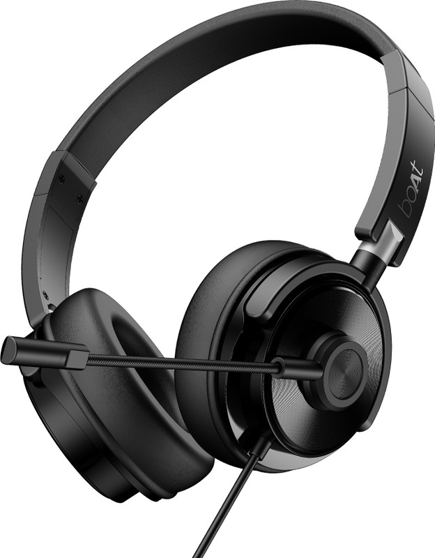boAt BassHeads 901 Pro 3.5mm Wired Headphones, Unidirectional Retractable Mic Wired(Black, On the Ear)