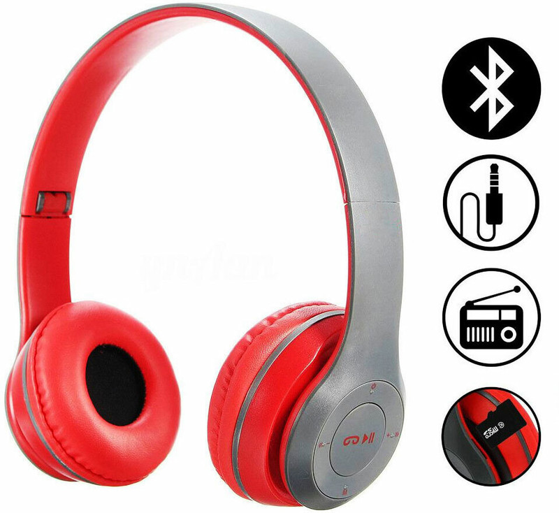 Worricow Bluetooth Headphones with HD Bass, SD Card Slot Bluetooth & Wired Headset Bluetooth(Red, On the Ear)