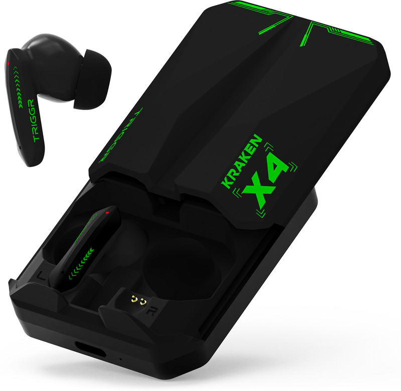 TRIGGR Kraken X4 with 13mm Drivers, 40ms Latency, ENC, 60H Battery, Rubber Finish, v5.4 Bluetooth(Gotham Black, True Wireless)