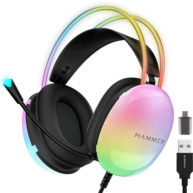 Hammer Blaze Gaming Headphones with Mic,Stereo 7.1 Sound, RGB Lights Wired Gaming(Cyan, On the Ear)