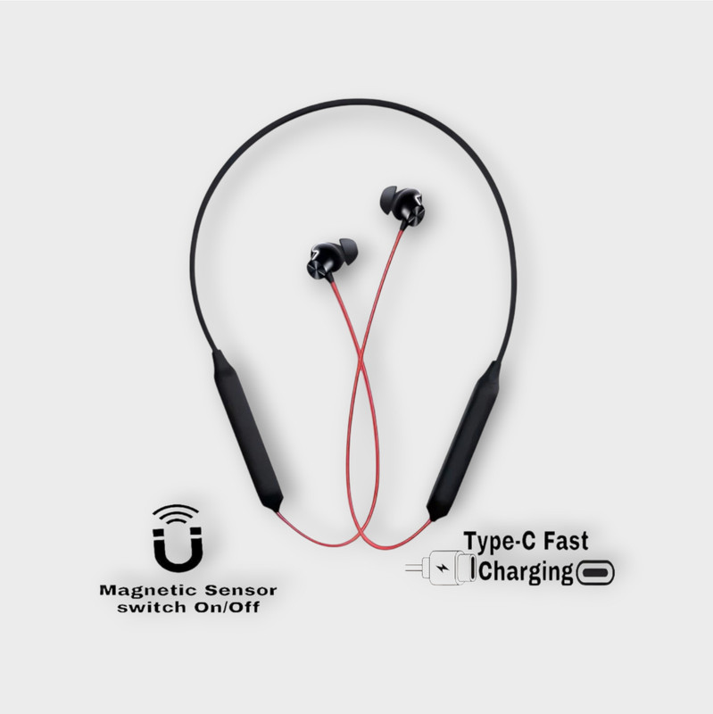 house of common Neckband, Fast Type C Charge, Built-in Mic, ENC, Upto 48 Hrs Playtime_7E Bluetooth & Wired(Red, In the Ear)