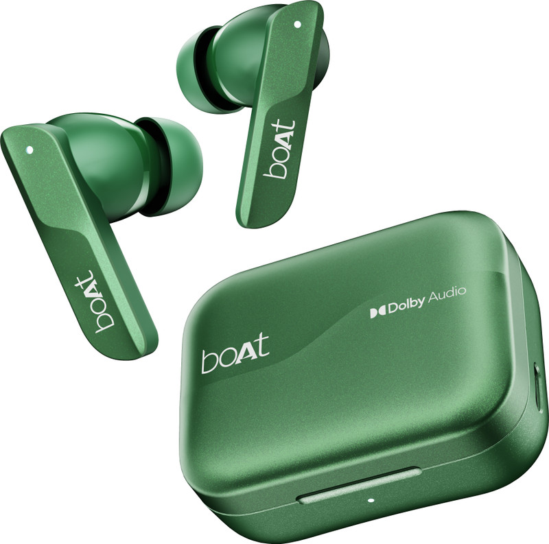 boAt Airdopes 800 w/ Dolby Audio, 4 Mics AI-ENx Tech, Titanium Drivers & ASAP Charge Bluetooth(Interstellar Black, True Wireless)