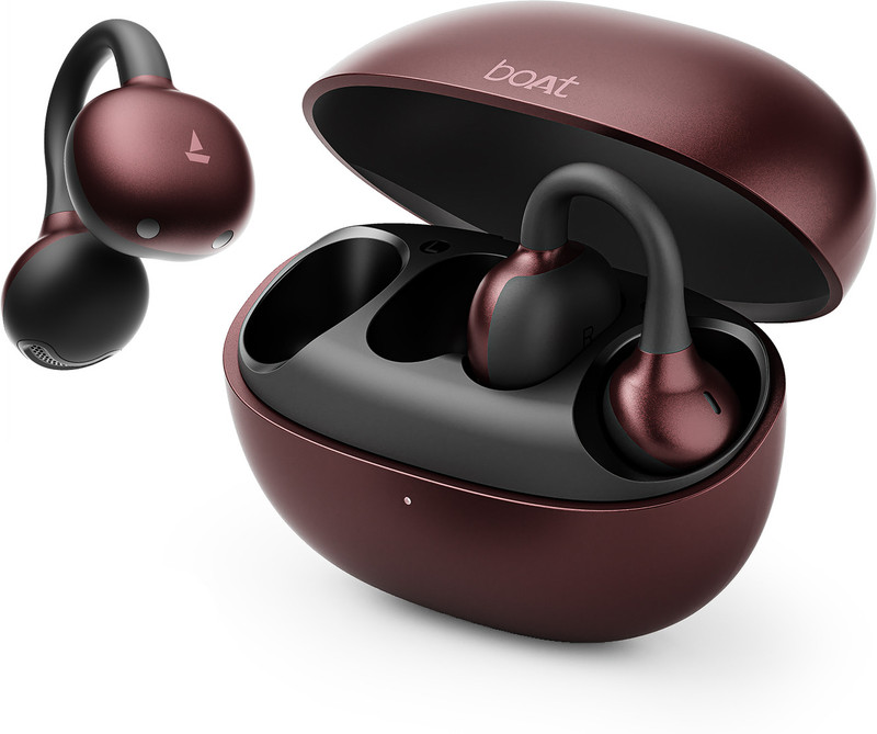 boAt Airdopes ProClip OWS Earbuds,Air Conduction Tech,52H Battery,App Support,BTv6.0 Bluetooth(Velvet Wine, True Wireless)