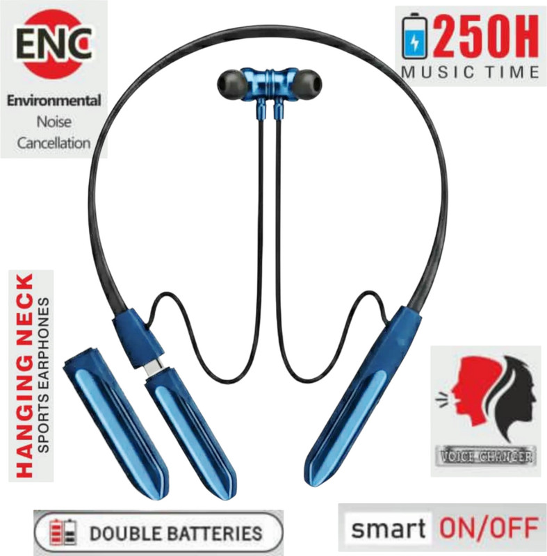 JPGOLD Double Battery Bluetooth Neckband With Smart On/Off Bluetooth(Blue, In the Ear)