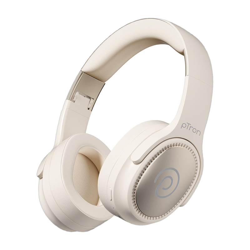 PTron Studio Pro w/ Dual-device Pairing, 65hrs Playtime, AI-ENC Calls, Pristine Sound Bluetooth(Beige, On the Ear)