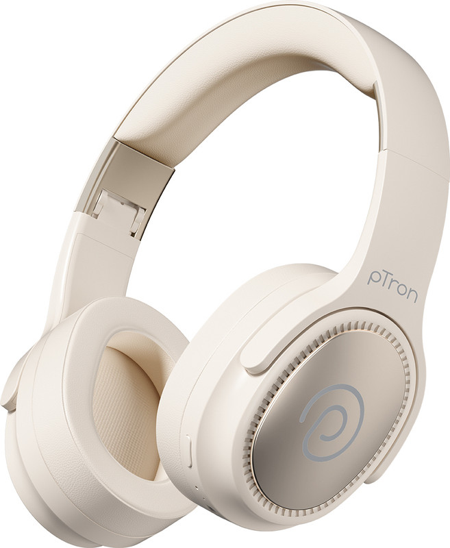 PTron Studio Classic w/ 75hrs Playtime, AI-ENC Calls, 40mm Driver, Dual-device Pairing Bluetooth(Beige, On the Ear)