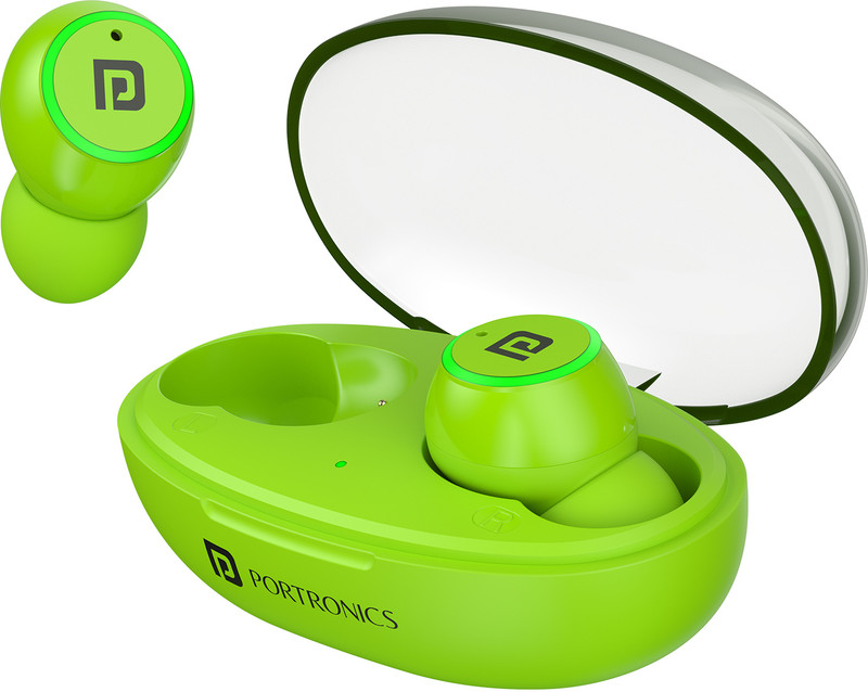 Portronics Harmonics Twins S13 in Ear Earbuds With Mic,24H Playtime,Game/Music Mode,BT5.3v Bluetooth Gaming(Green, In the Ear)