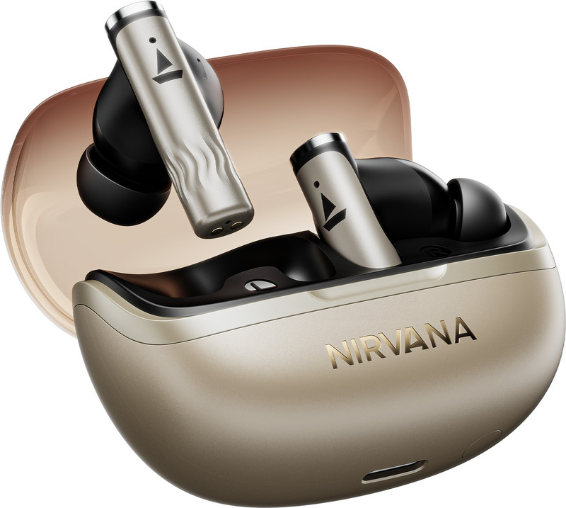 boAt Nirvana Zenith Pro (2025),50dB Hybrid ANC,Spatial Audio,80Hr Battery,App Support Bluetooth(Platinum Gold, True Wireless)