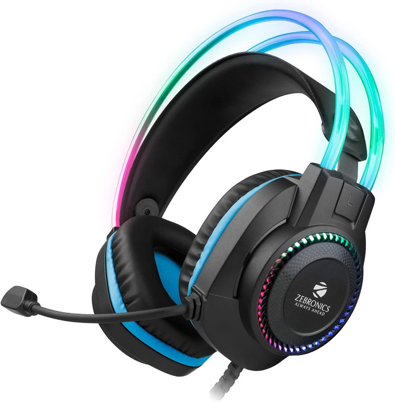 ZEBRONICS Zeb-Jet Pro Premium Headphone,LED Headband,Suspension Design, 2 mtr 3.5mm+USB Wired Gaming(Black+Blue, On the Ear)