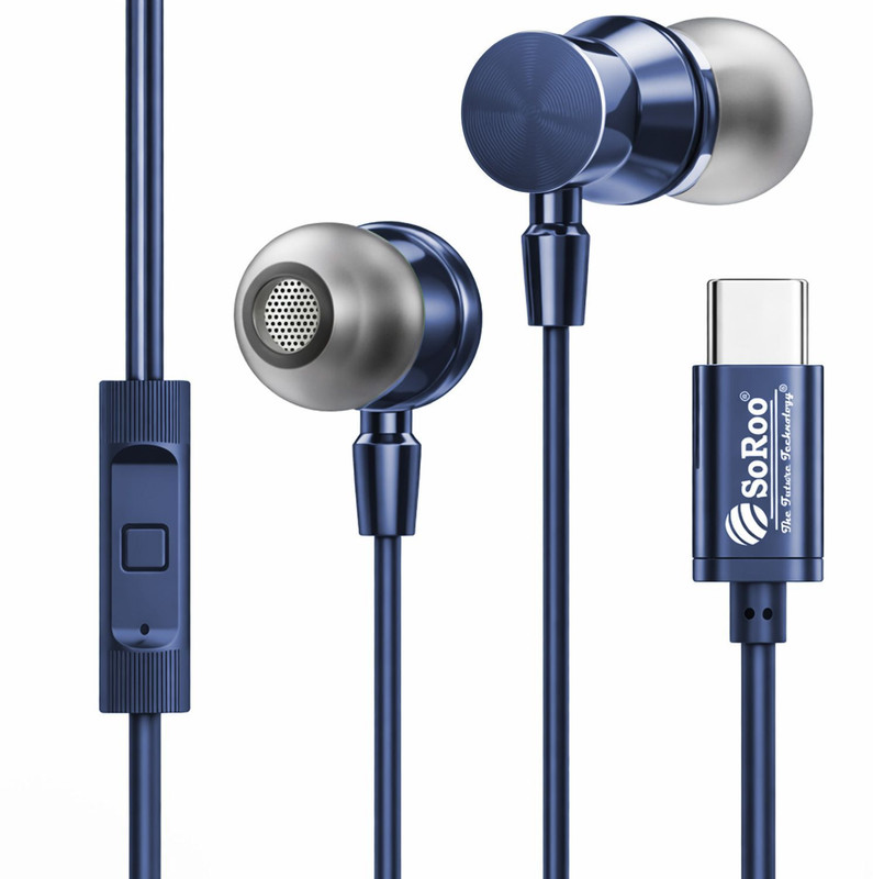 Soroo Future Type-C Wired Earphones with HD Sound, In-Line Mic & Tangle-Free Magnetic Earbud Wired(Blue, In the Ear)