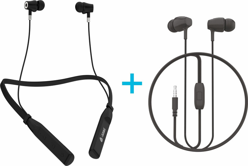 Aroma Combo 39 - NB119B Badshand 60H* Neckband + HF510 3.5mm Wired Earphone With Mic Bluetooth(Raging Black and Matte Black, In the Ear)