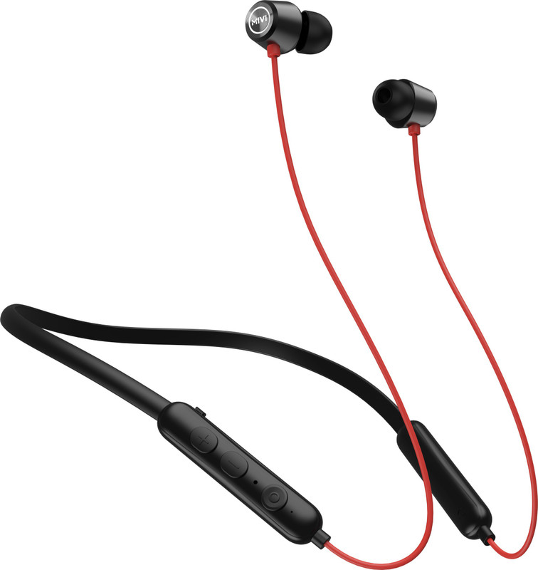 Mivi Collar D25 Earphones with fast charge, 24Hours playtime, Powerful Bass Bluetooth(Red, In the Ear)