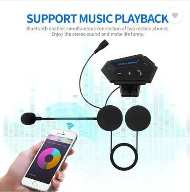 ratixes Helmet BT Headset, BT12 Motorcycle Helmet BT Headset Headphone Speakers Support Handsfree Calling Helmet bluetooth device with Earphone, Hands Free Calling, Microphone, Voice Assist(15 m 15 hr)