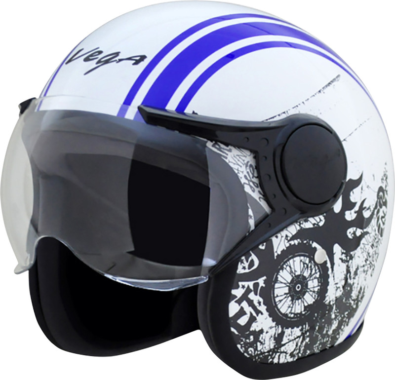 VEGA Jet Old School Motorbike Helmet(White M.Blue)