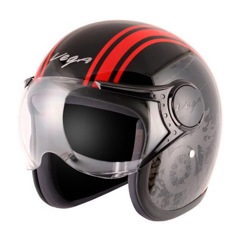 VEGA Jet Old School Motorbike Helmet(Black Red)