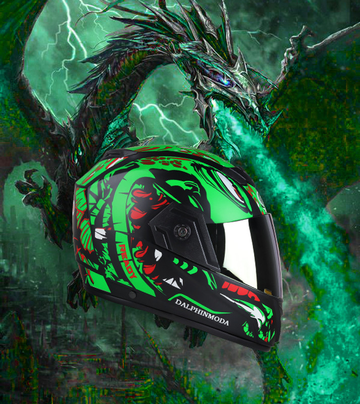DALPHIN MODA DALPHINMODA MEGA JAZZ DRAGON GRAPHIC ISI APPROVED Motorbike Helmet. Motorbike Helmet(Green)
