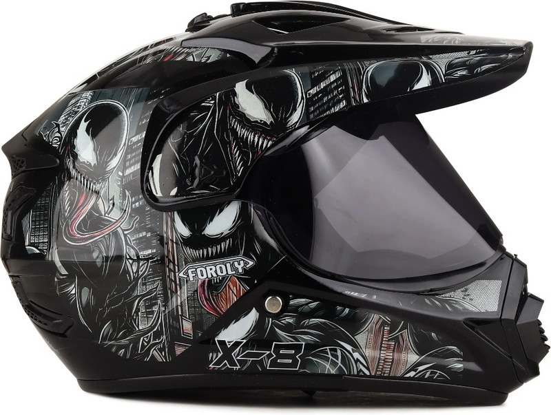 FOROLY X-8 Venom Motocross Scratch Resistant H23 Visor Motorbike Helmet(Black)