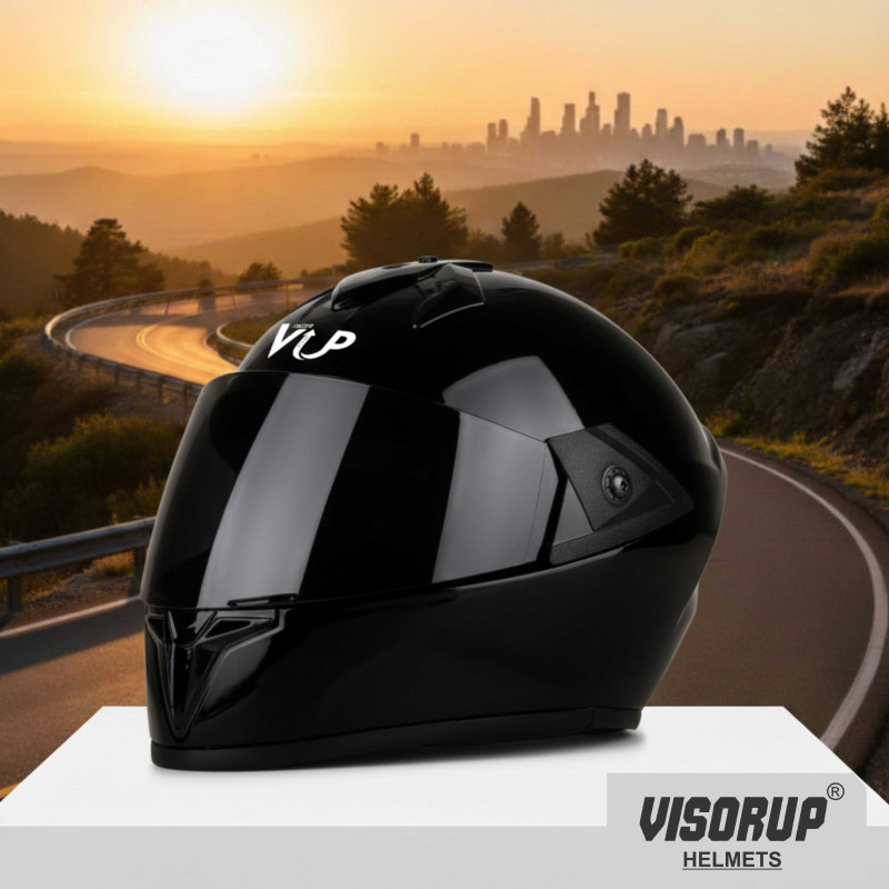 VisorUp Premium Full Face Bike Helmet with Advanced Ventilation &Safety Features for Men Motorsports Helmet(Black)