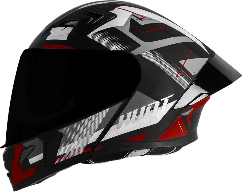 Steelbird SBA-20 Hunt ISI Certified Flip-Up Graphic Helmet for Men and Women Motorbike Helmet(Matt Black Maroon with Black Spoiler and Smoke Visor)