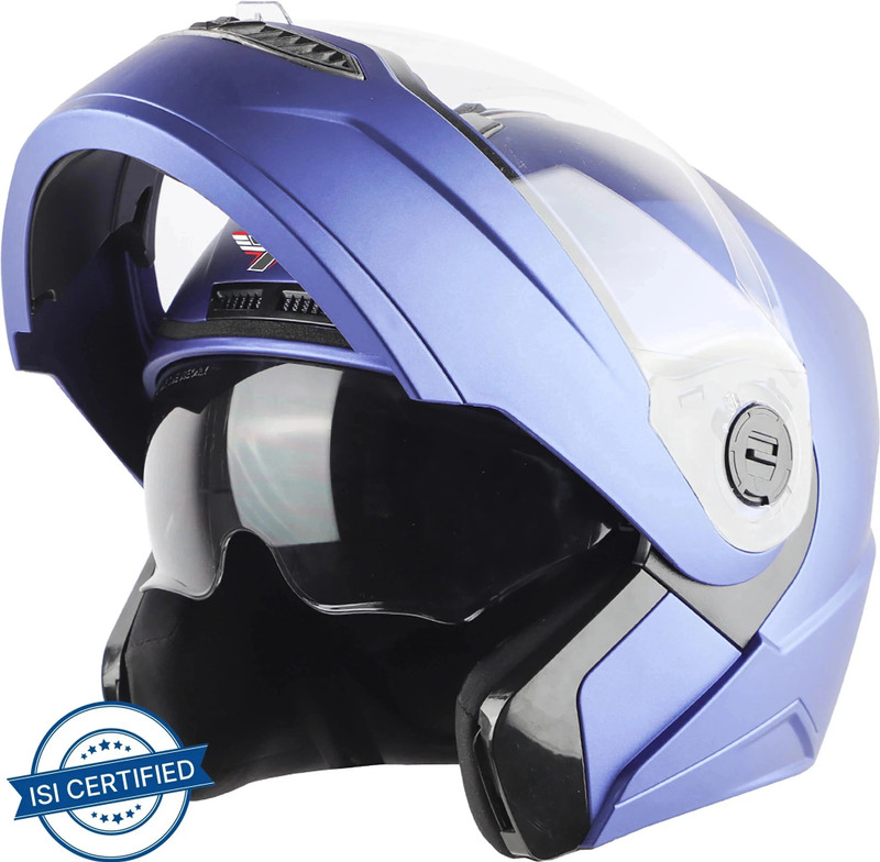 Steelbird SBA-7 Wings ISI Certified Flip-Up Helmet for Men and Women Motorbike Helmet(Dashing Blue)