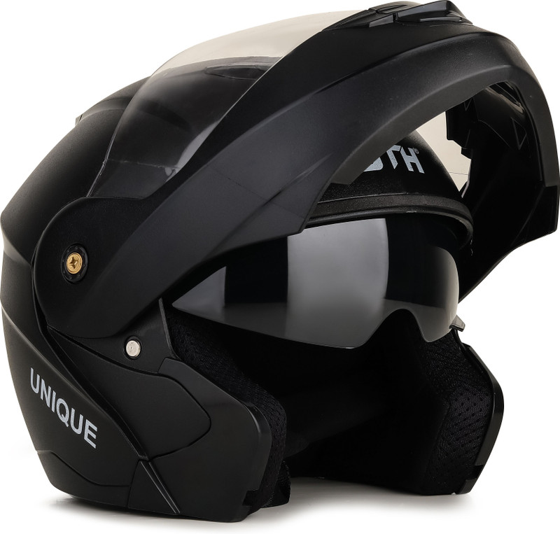 OTH Flip Up Helmet for Men | ISI Certified | Anti-Scratch, UV Resistant Motorbike Helmet(Black)