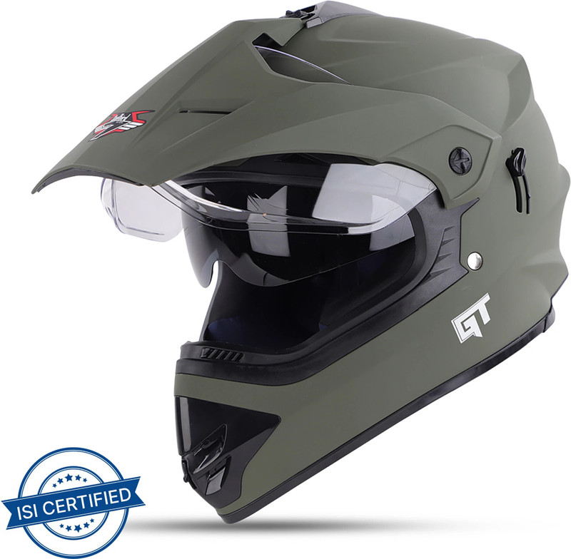 Steelbird Off Road GT ISI Certified for Men with Inner Sun Shield Motorbike Helmet(Matt Battle Green)