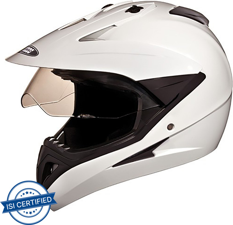STUDDS MOTOCROSS PLAIN WITH VISOR OFF ROAD FULL FACE Motorbike Helmet(White)