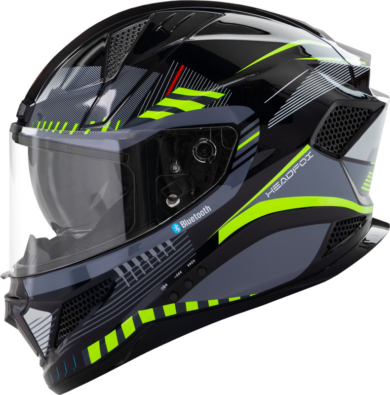 HEADFOX N2F Track Smart Bluetooth For Men & Women| ISI Certified, Music & Calls Motorbike Helmet(Glossy Green)