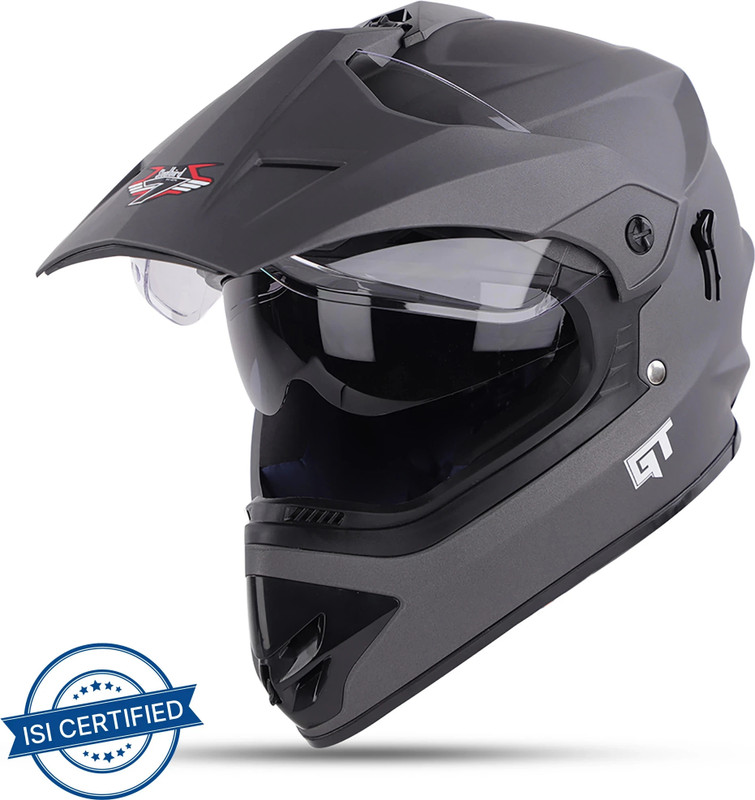 Steelbird Off Road GT ISI Certified Motocross for Men with Inner Sun Shield Motorbike Helmet(Matt Axis Grey)