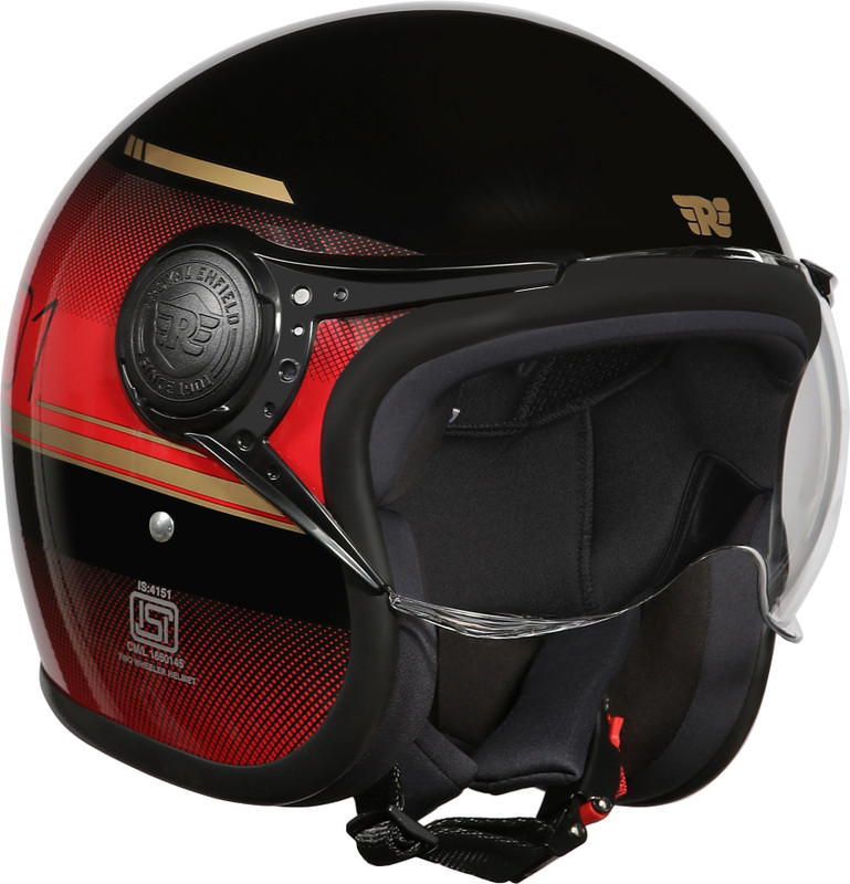 ROYAL ENFIELD Jet MLG Neo 1901 Graphics Open Face with Visor ISI & DOT Certified Helmet Motorbike Helmet(Black & Red)