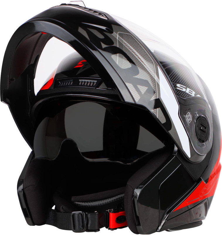 Steelbird SBA-7 Road Double Visor ISI Certified Flip-Up Graphic Helmet for Men and Women Motorbike Helmet(Glossy Black Red)