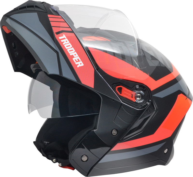 STUDDS Trooper D1 Flip-up Full Face with Dual Visor Motorbike Helmet(Black N8)