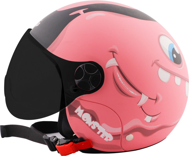 Steelbird Skip Toad Open Face ISI Certified Helmet for Kids Fitted with Clear Visor Motorbike Helmet(Matt Black Pink with Smoke Visor)