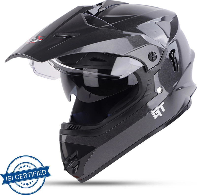 Steelbird Off Road GT ISI Certified Motocross Helmet for Men with Inner Sun Shield Motorbike Helmet(Glossy Axis Grey)