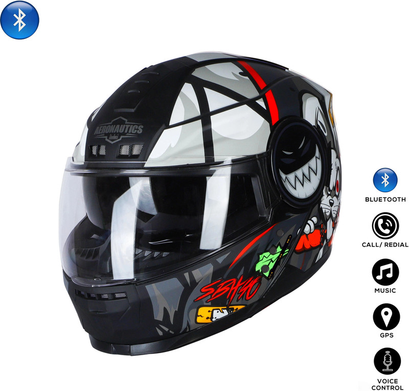 Steelbird Crazy Doe Bluetooth Full Face ISI Certified Helmet for Men with Inner Sun Shield Motorbike Helmet(Glossy Black Grey)