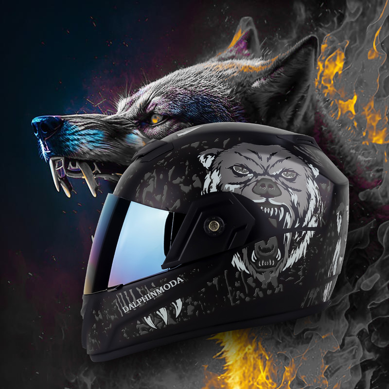 DALPHIN MODA DALPHINMODA JAZZ WOLF STICKER ISI APPROVED Motorbike Helmet. Motorbike Helmet(Grey)