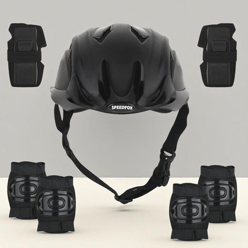 SPEEDFOX skating protection kit for kids 2-6 years with full confort and stylish colour Skating Helmet(Black, Silver)