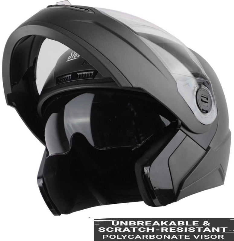 Steelbird Air SBA-07 MATEE FLIP-UP (ISS) DOUBLE VISOR BLACK 580 MM SIZE M Motorsports Helmet(Black)