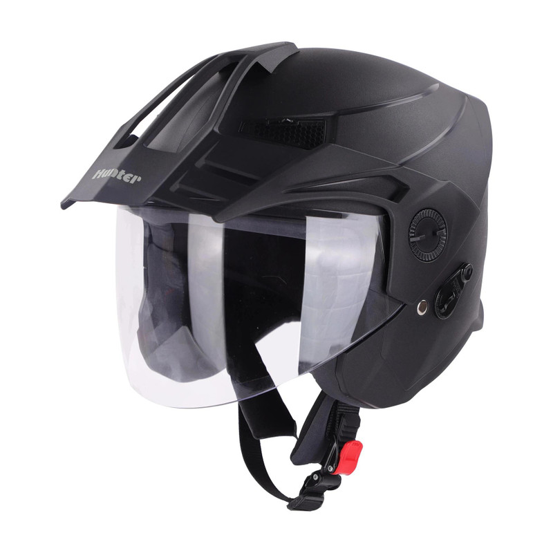 Steelbird SBH-23 Hunter ISI Certified Open Face Helmet Motorbike Helmet(Dashing Black with Clear Visor)