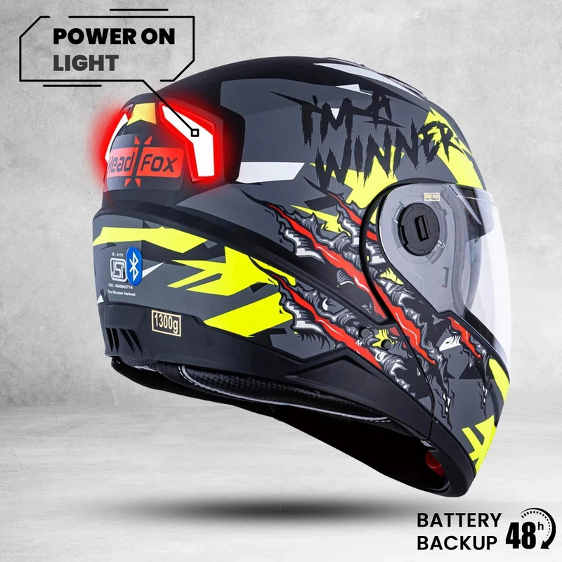 HEADFOX N2 Air 7 Smart Bluetooth Calls |Voice Asst. | GPS | Waterproof | Music Winner DV Motorbike Helmet(Yellow, Matt Yellow)