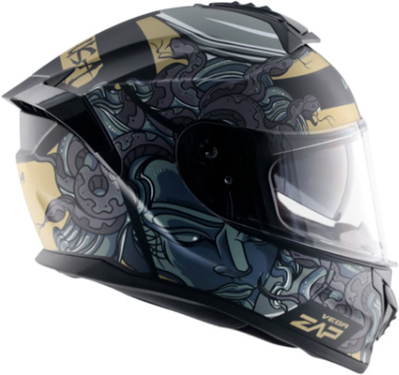 VEGA Zap Medusa Dual Visor Full FAce Medium Motorbike Helmet(Dull Black Grey)