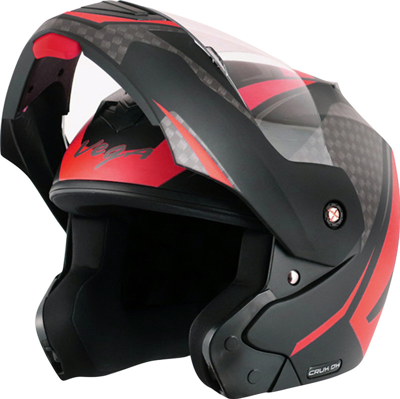 VEGA Crux Dx Checks Motorbike Helmet(Dull Black Red)