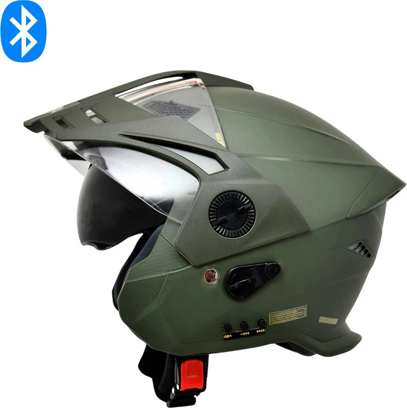 HEADFOX N2 AVA ISI Certified Smart Bluetooth Helmet | Calls | Music | Voice Asst. Motorbike Helmet(Dashing Green with Double Visor)