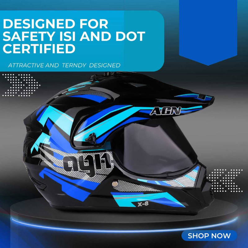 Agx ABS Material,Unisex Helmet with Visor,Odour free Cloth Motorbike Helmet(Blue)