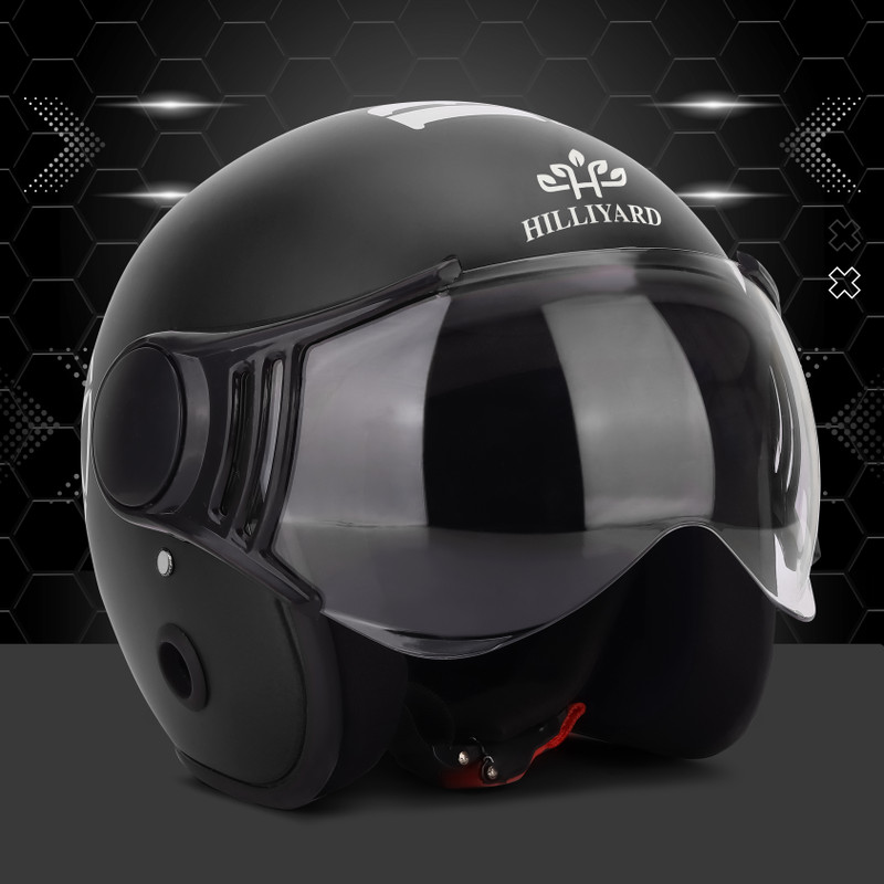 HILLIYARD Matte Black Open Face Helmet| ABS Body | Clear Visor for Bike Scooter Motorbike Helmet(Black)