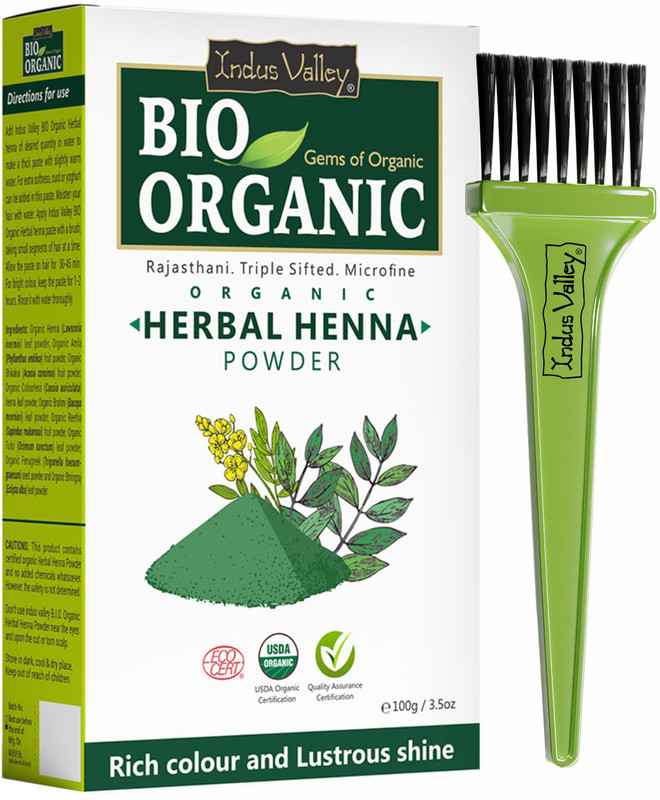 Indus Valley Bio Organic Natural Herbal Henna Powder For Hair Color with Applicator Brush 10g(100 g)