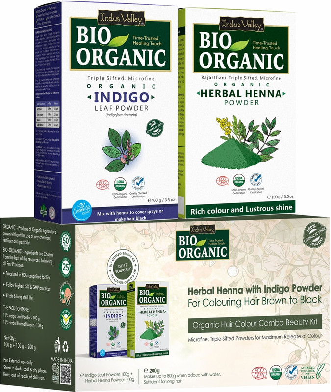 Indus Valley Bio Organic Indigo Powder and Henna Combo Pack For Black Hair Color(200 g)